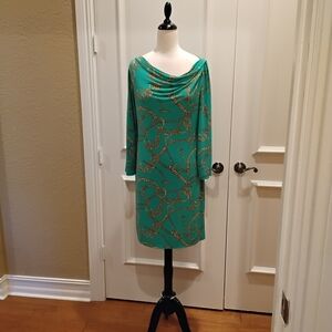 Signature Teal and Gold Patterned Long Sleeve Dress
